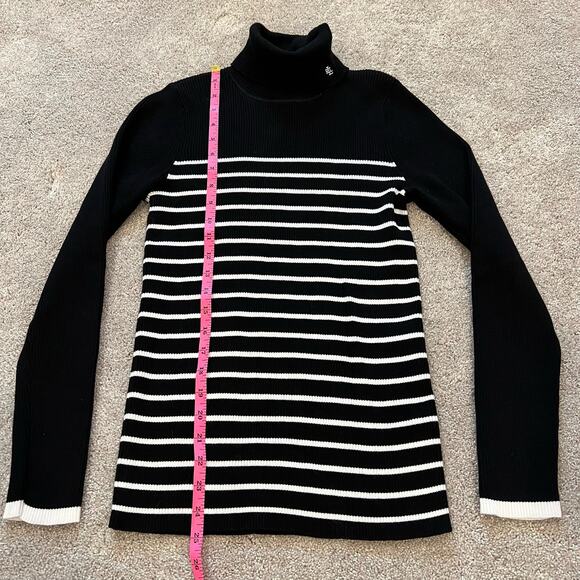 Lauren Ralph Lauren Women's Turtleneck Sweater Black White Stripes Size Large - Picture 8 of 9